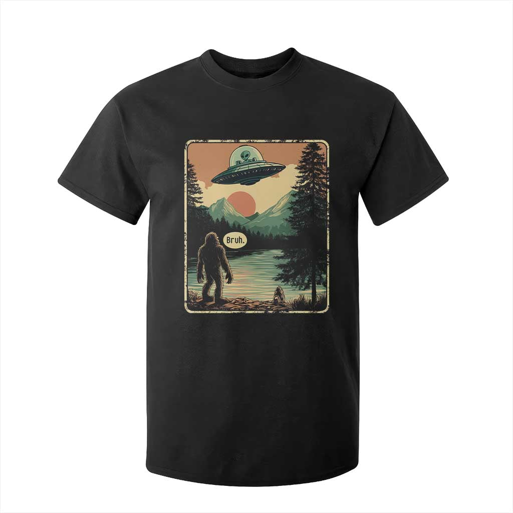 Funny Bigfoot Sasquatch Alien Spaceship UFO Introvert Bruh T Shirt For Kid TS11 Black Print Your Wear