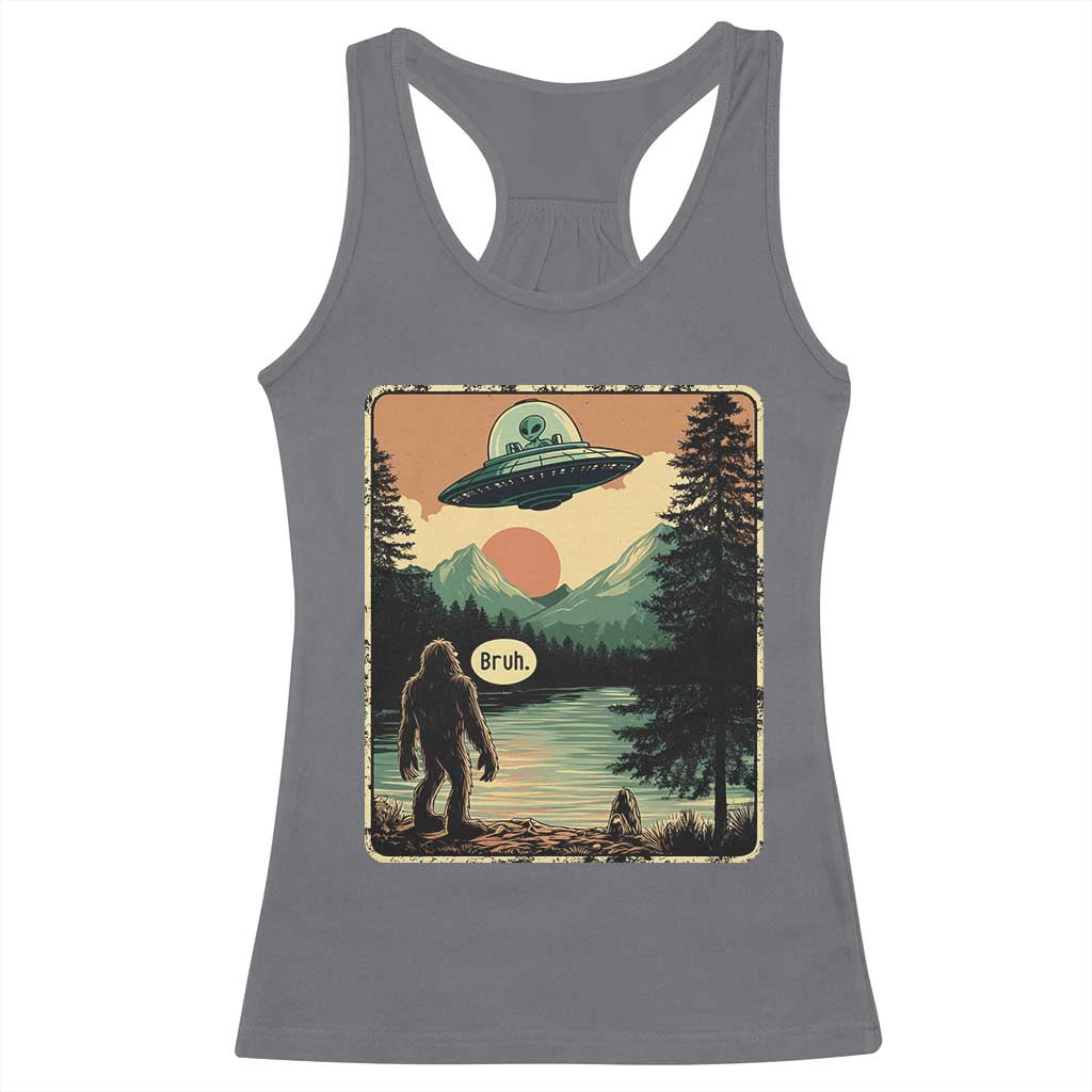 Funny Bigfoot Sasquatch Alien Spaceship UFO Introvert Bruh Racerback Tank Top TS11 Charcoal Print Your Wear
