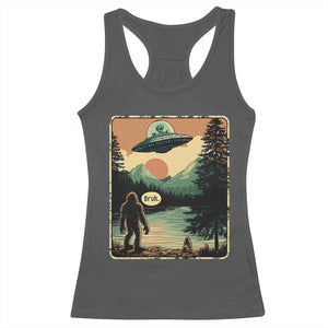 Funny Bigfoot Sasquatch Alien Spaceship UFO Introvert Bruh Racerback Tank Top TS11 Dark Heather Print Your Wear