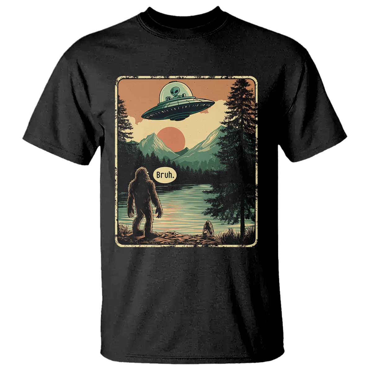 Funny Bigfoot Sasquatch Alien Spaceship UFO Introvert Bruh T Shirt TS11 Black Print Your Wear