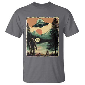 Funny Bigfoot Sasquatch Alien Spaceship UFO Introvert Bruh T Shirt TS11 Charcoal Print Your Wear
