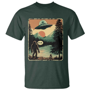 Funny Bigfoot Sasquatch Alien Spaceship UFO Introvert Bruh T Shirt TS11 Dark Forest Green Print Your Wear