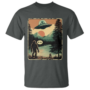 Funny Bigfoot Sasquatch Alien Spaceship UFO Introvert Bruh T Shirt TS11 Dark Heather Print Your Wear