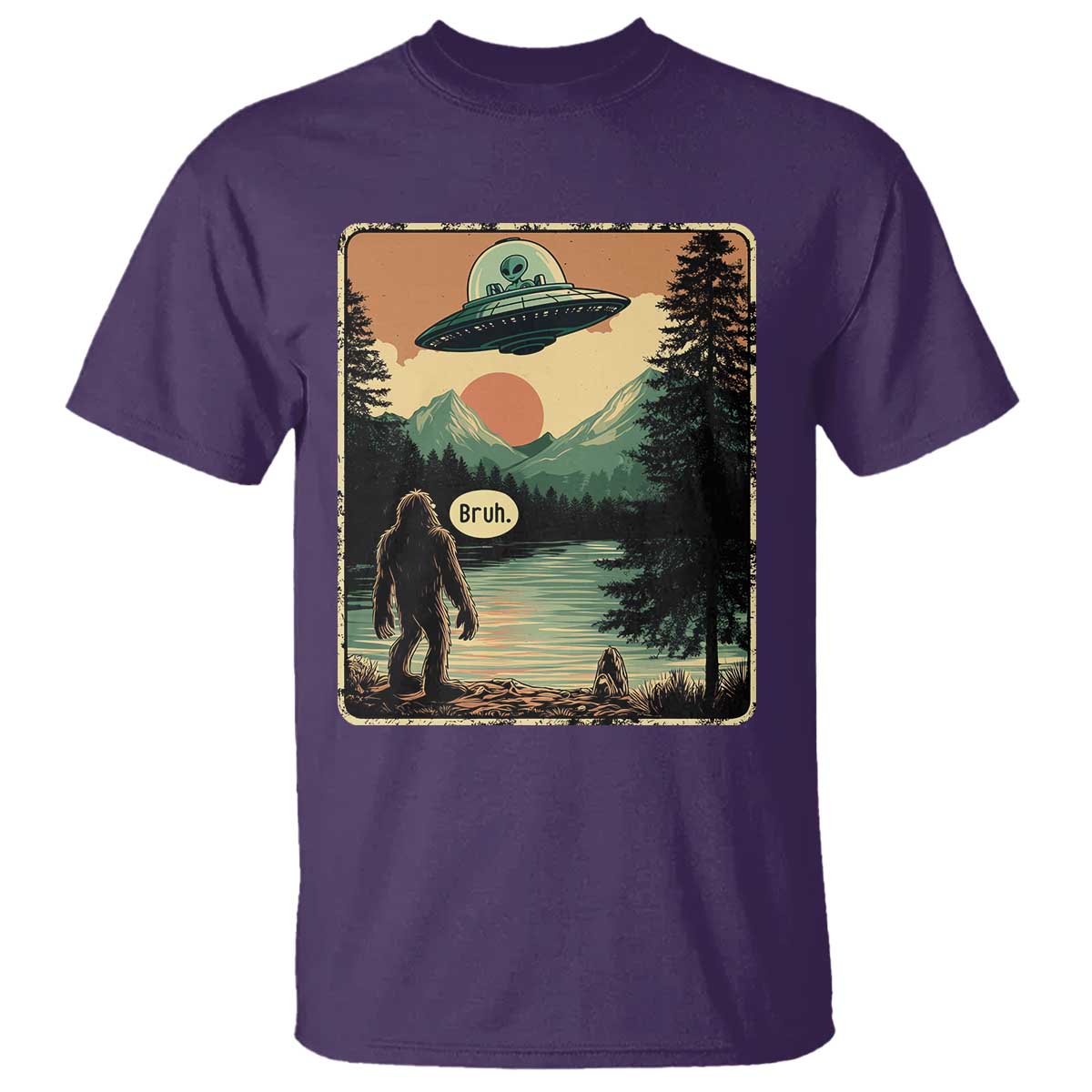 Funny Bigfoot Sasquatch Alien Spaceship UFO Introvert Bruh T Shirt TS11 Purple Print Your Wear