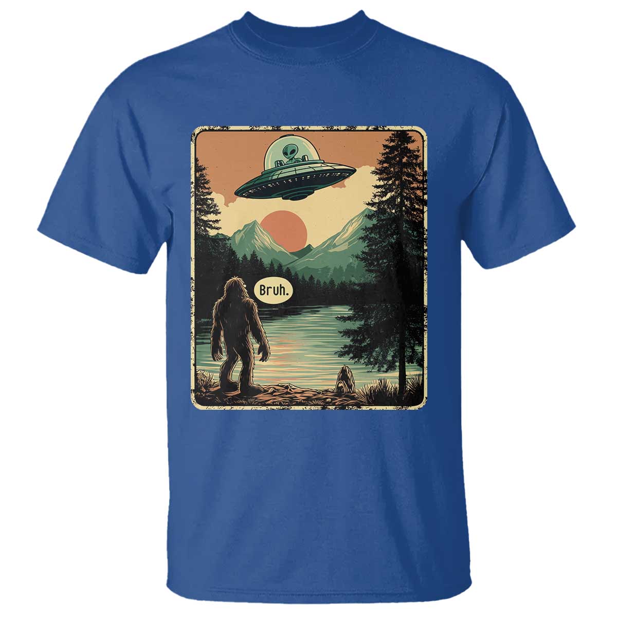 Funny Bigfoot Sasquatch Alien Spaceship UFO Introvert Bruh T Shirt TS11 Royal Blue Print Your Wear