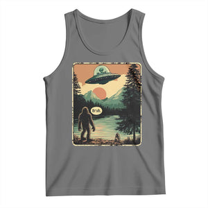 Funny Bigfoot Sasquatch Alien Spaceship UFO Introvert Bruh Tank Top TS11 Black Heather Print Your Wear