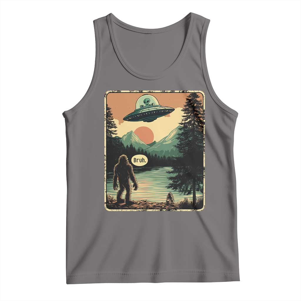 Funny Bigfoot Sasquatch Alien Spaceship UFO Introvert Bruh Tank Top TS11 Deep Heather Print Your Wear