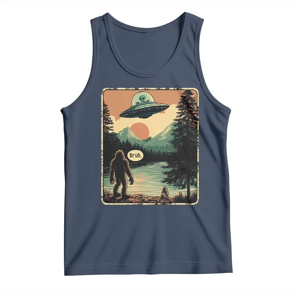 Funny Bigfoot Sasquatch Alien Spaceship UFO Introvert Bruh Tank Top TS11 Navy Print Your Wear