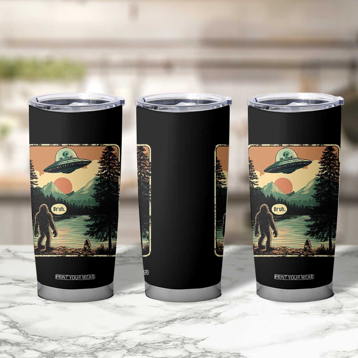 Funny Bigfoot Sasquatch Alien Spaceship UFO Introvert Bruh Tumbler Cup TS11 Print Your Wear