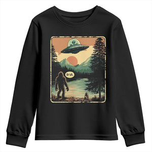 Funny Bigfoot Sasquatch Alien Spaceship UFO Introvert Bruh Youth Sweatshirt TS11 Black Print Your Wear