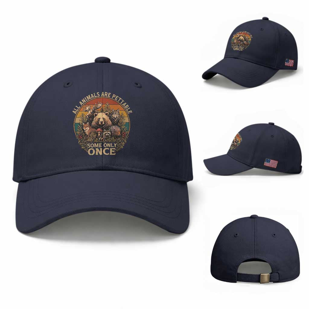 All Animals Are Pettable Some Only Once Baseball Cap Retro Wild Animals TS11 Baseball Cap Universal Fit Navy Print Your Wear