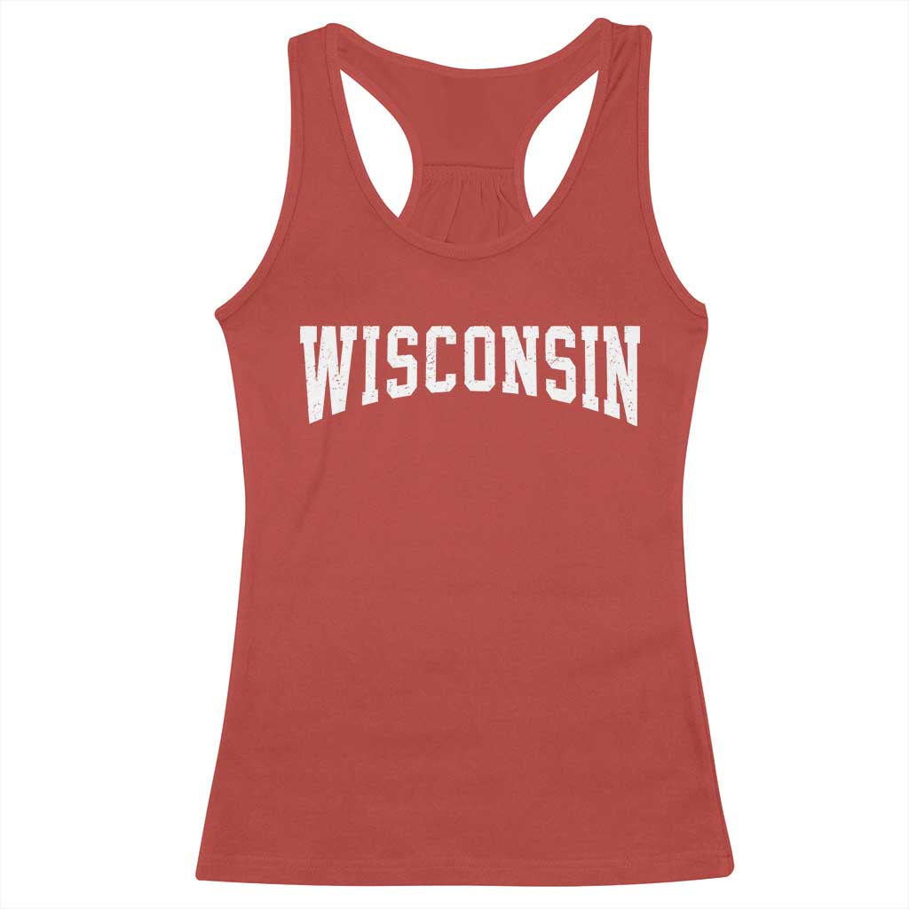 Wisconsin Vintage Athletic Sports Design Racerback Tank Top WI State Wisconsinan Gift