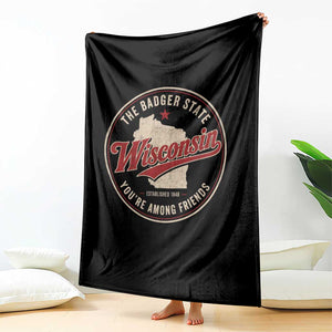 Wisconsin The Badger State Throw Blanket You're Among Friends Retro WI State