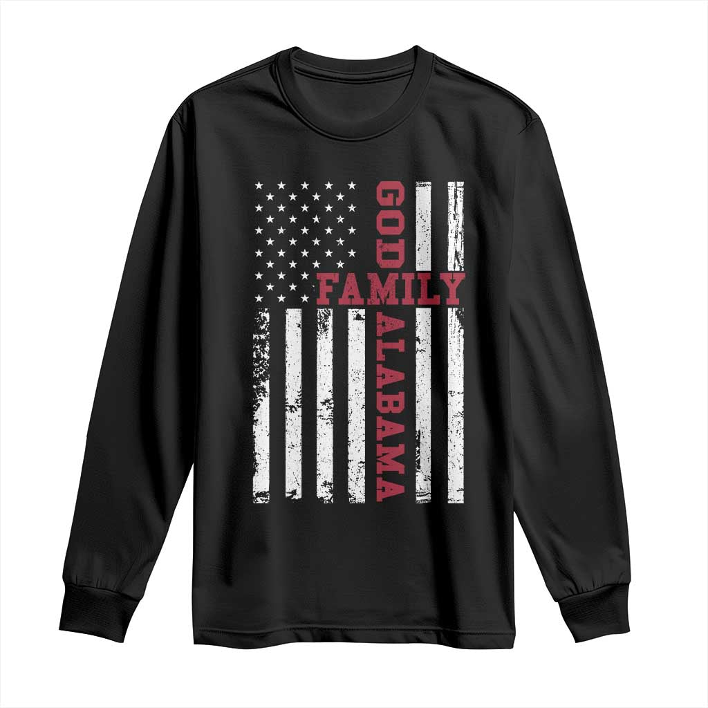 God Family Alabama Long Sleeve Shirt AL Game Day Christian American Flag TS11 Black Print Your Wear