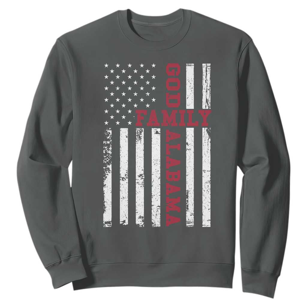God Family Alabama Sweatshirt AL Game Day Christian American Flag TS11 Dark Heather Print Your Wear