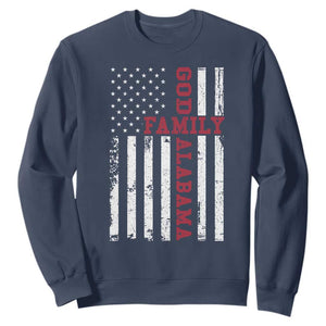 God Family Alabama Sweatshirt AL Game Day Christian American Flag TS11 Navy Print Your Wear