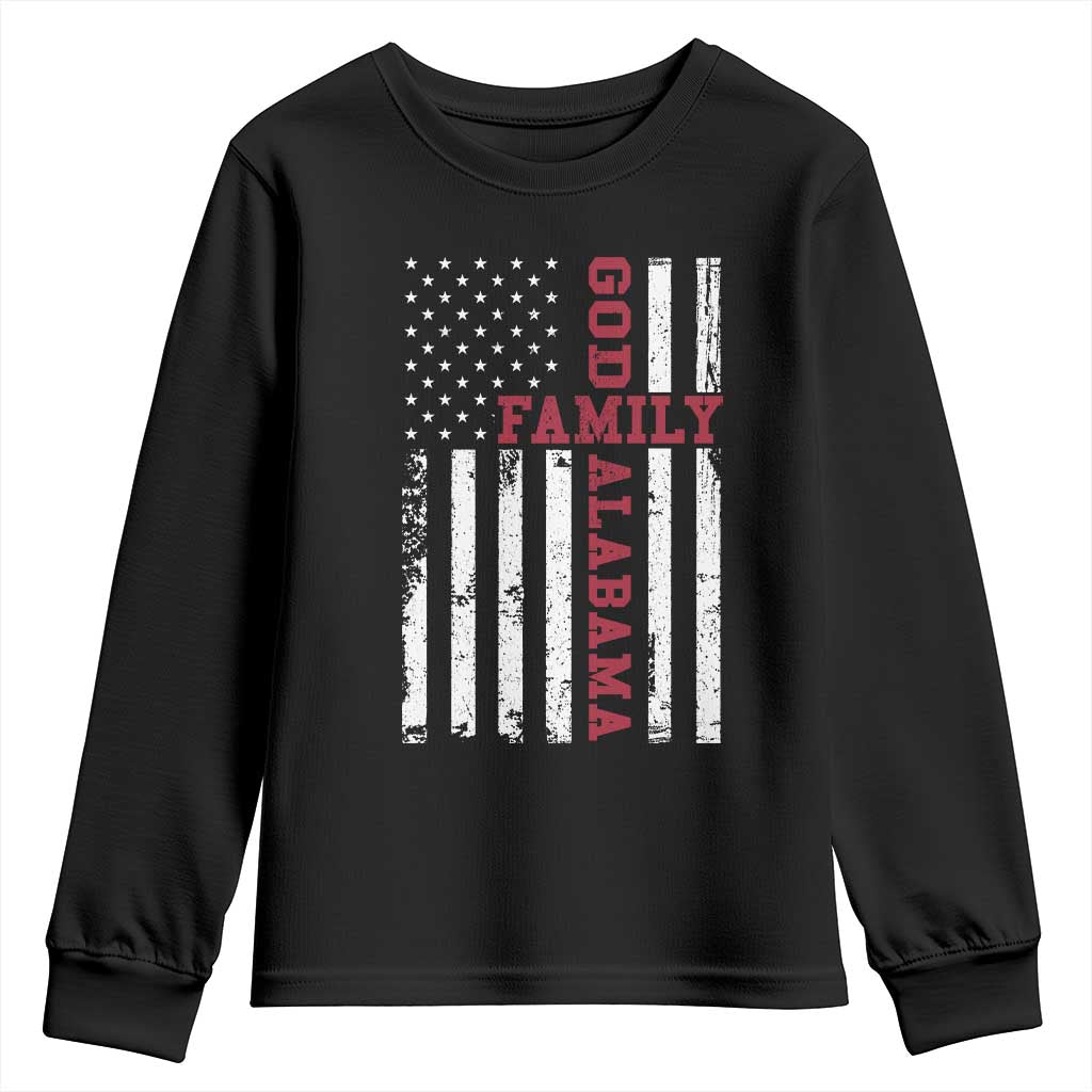God Family Alabama Youth Sweatshirt AL Game Day Christian American Flag TS11 Black Print Your Wear