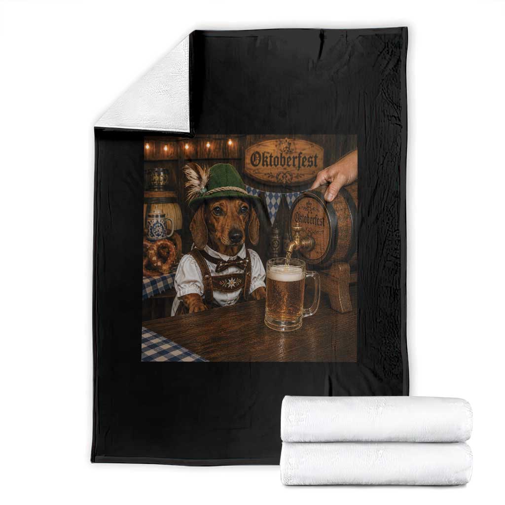 Funny Oktoberfest Wiener Drinking Beer Meme Dog Throw Blanket
