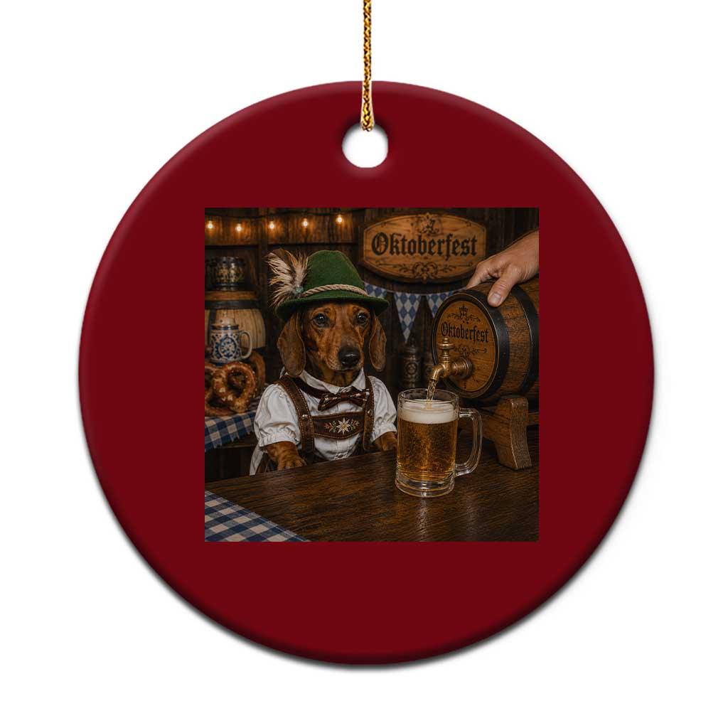 Funny Oktoberfest Wiener Drinking Beer Meme Dog Ceramic Ornament