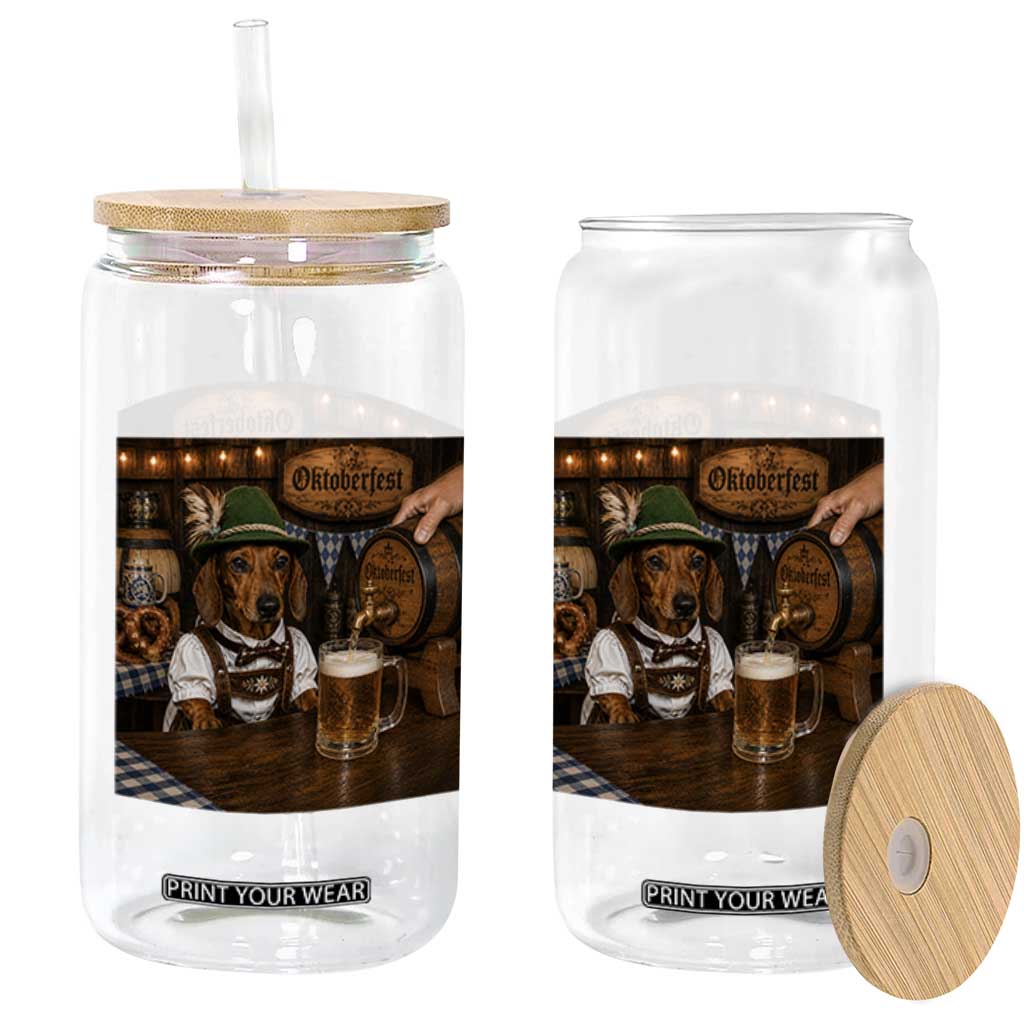 Funny Oktoberfest Wiener Drinking Beer Meme Dog Glass Can