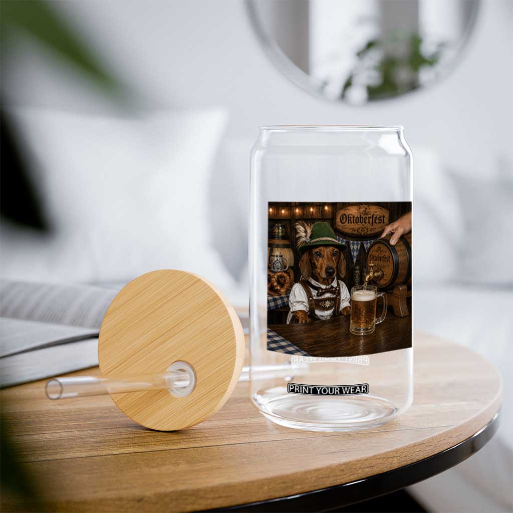 Funny Oktoberfest Wiener Drinking Beer Meme Dog Glass Can