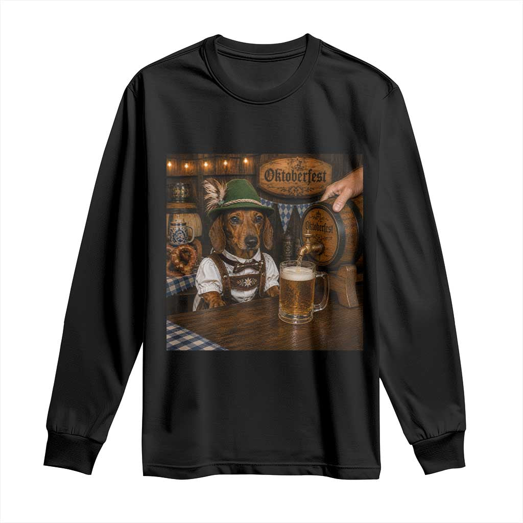 Funny Oktoberfest Wiener Drinking Beer Meme Dog Long Sleeve Shirt