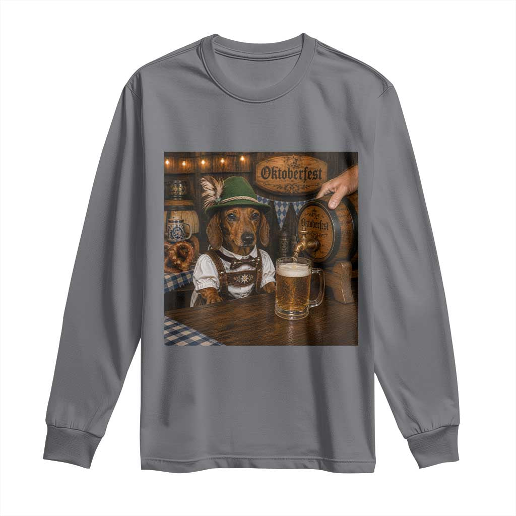 Funny Oktoberfest Wiener Drinking Beer Meme Dog Long Sleeve Shirt