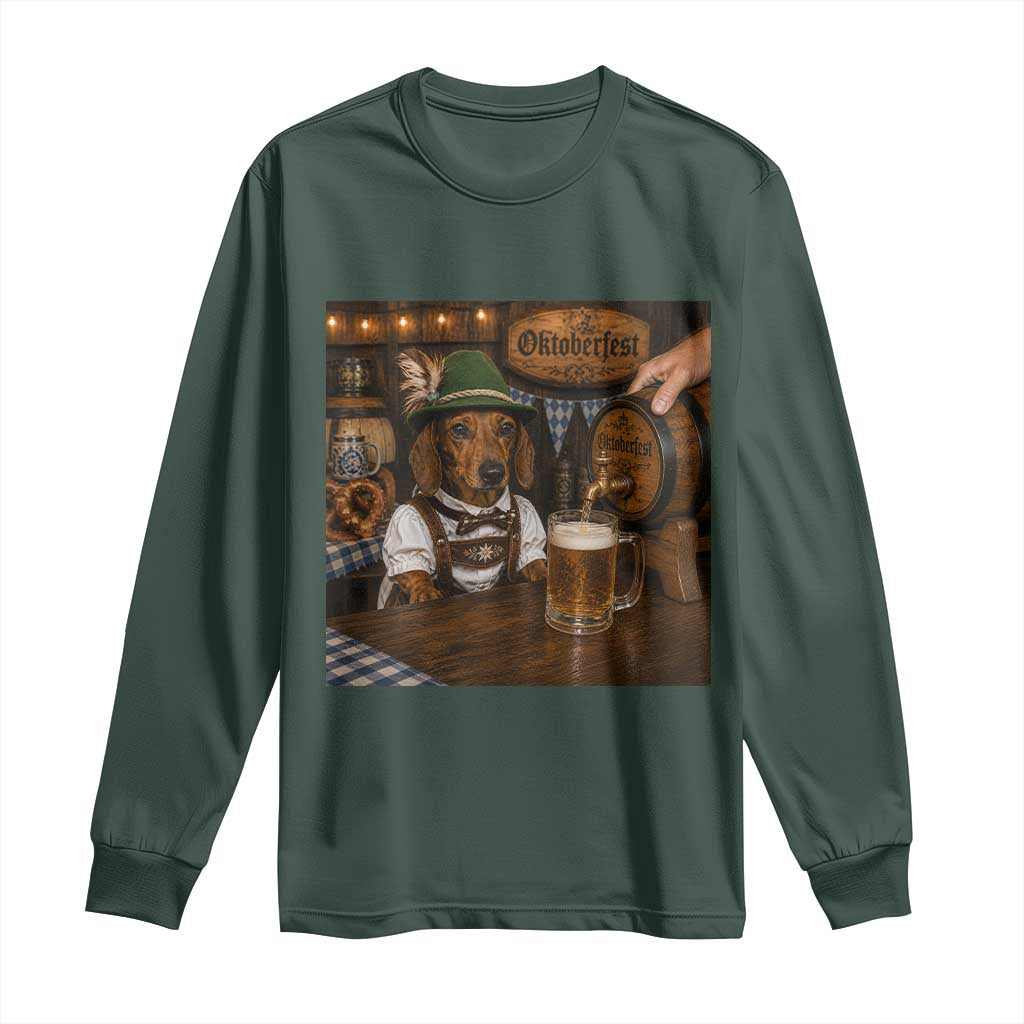 Funny Oktoberfest Wiener Drinking Beer Meme Dog Long Sleeve Shirt