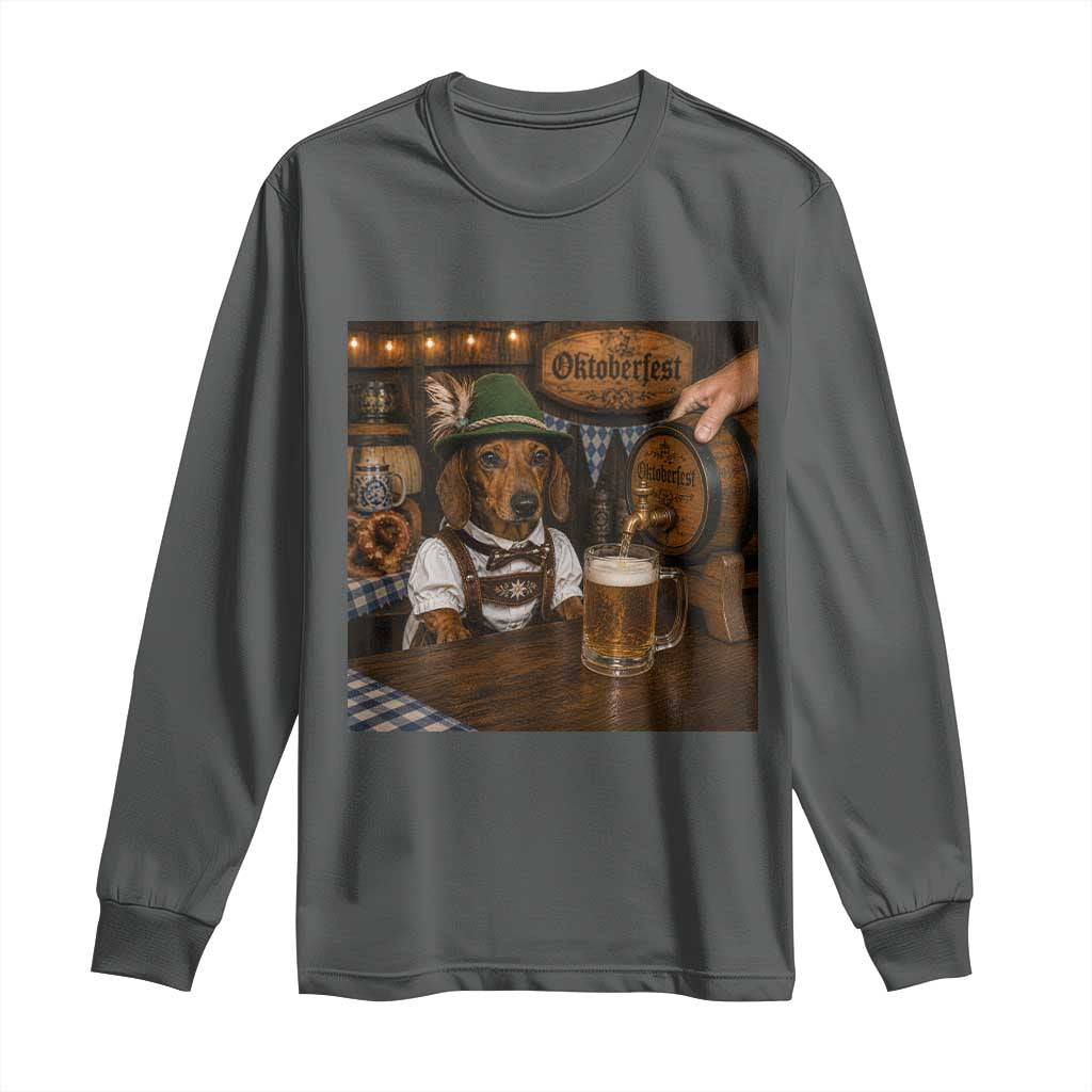 Funny Oktoberfest Wiener Drinking Beer Meme Dog Long Sleeve Shirt