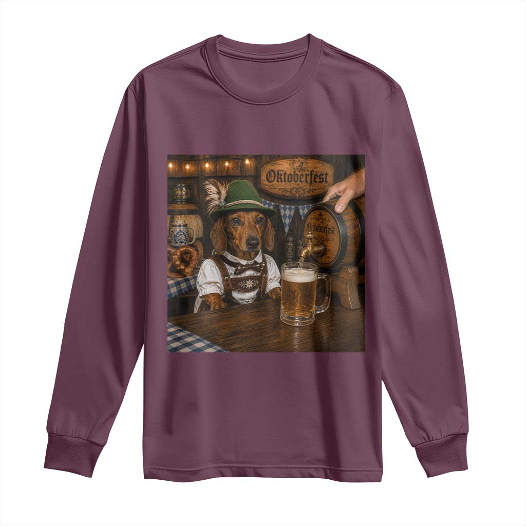 Funny Oktoberfest Wiener Drinking Beer Meme Dog Long Sleeve Shirt