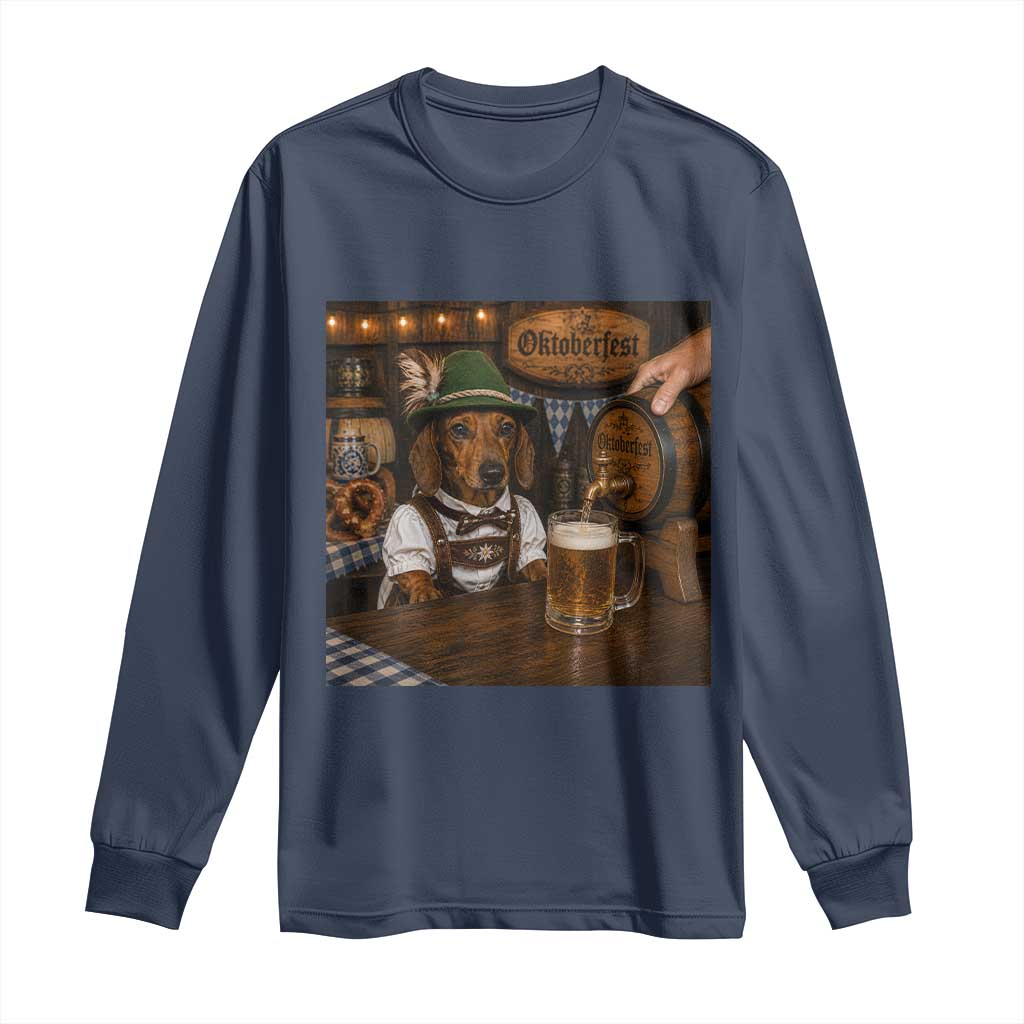 Funny Oktoberfest Wiener Drinking Beer Meme Dog Long Sleeve Shirt