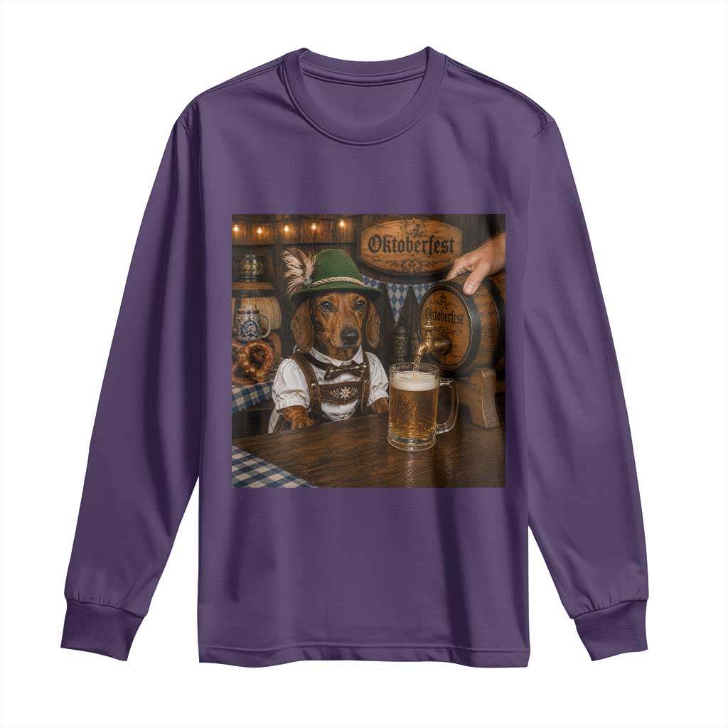 Funny Oktoberfest Wiener Drinking Beer Meme Dog Long Sleeve Shirt