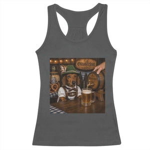 Funny Oktoberfest Wiener Drinking Beer Meme Dog Racerback Tank Top