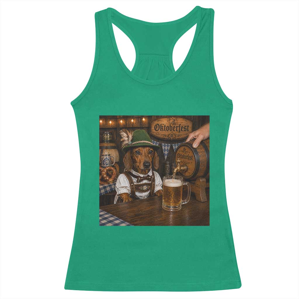 Funny Oktoberfest Wiener Drinking Beer Meme Dog Racerback Tank Top