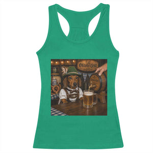 Funny Oktoberfest Wiener Drinking Beer Meme Dog Racerback Tank Top