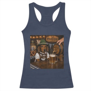 Funny Oktoberfest Wiener Drinking Beer Meme Dog Racerback Tank Top