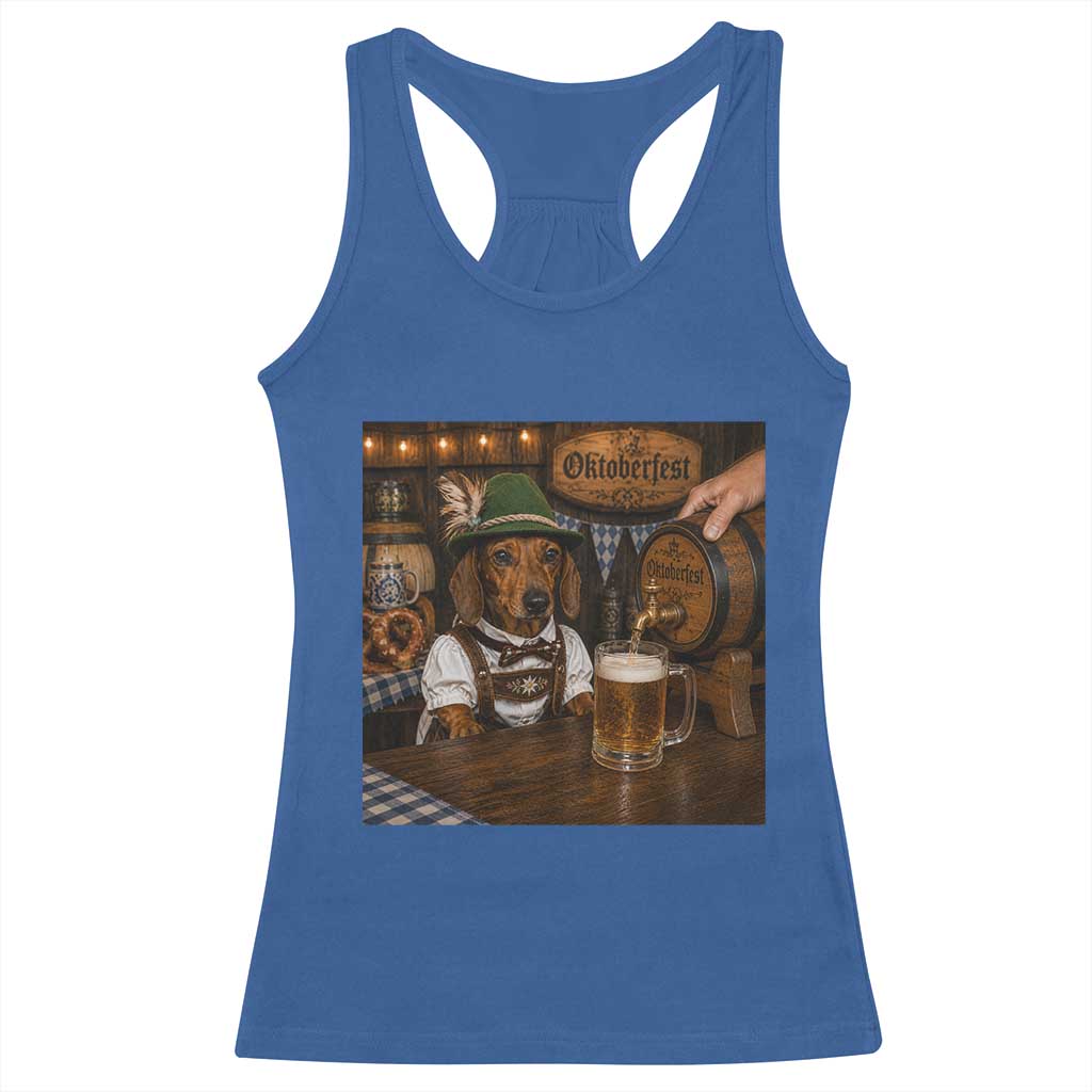 Funny Oktoberfest Wiener Drinking Beer Meme Dog Racerback Tank Top