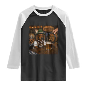 Funny Oktoberfest Wiener Drinking Beer Meme Dog Raglan Shirt