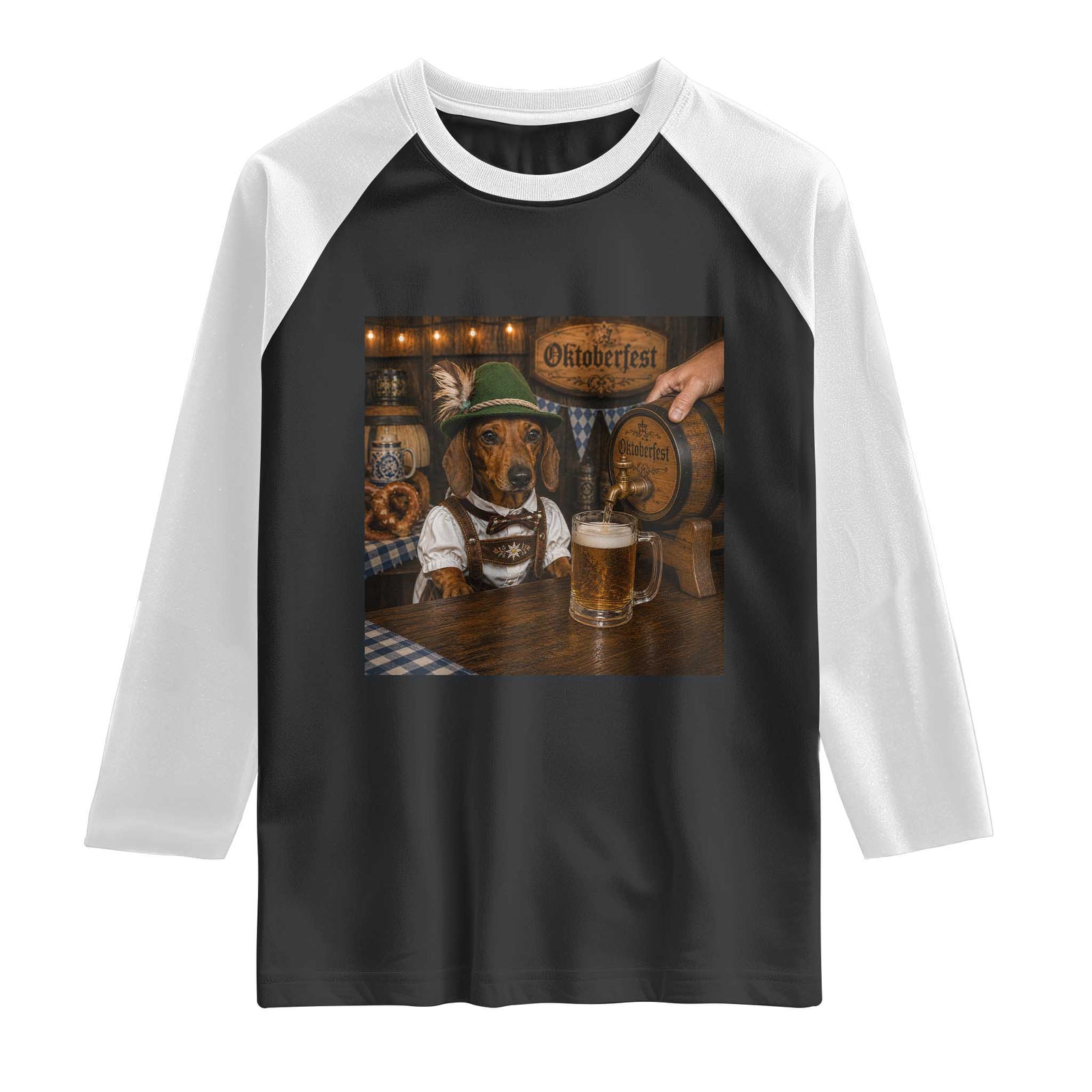 Funny Oktoberfest Wiener Drinking Beer Meme Dog Raglan Shirt