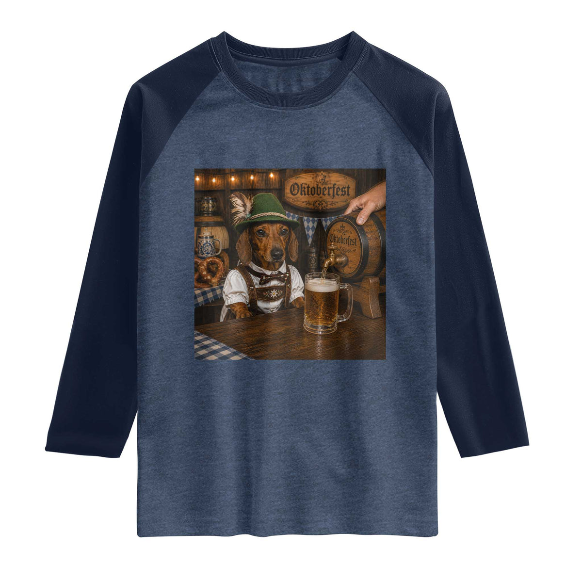 Funny Oktoberfest Wiener Drinking Beer Meme Dog Raglan Shirt