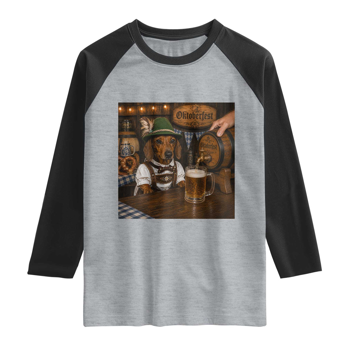 Funny Oktoberfest Wiener Drinking Beer Meme Dog Raglan Shirt