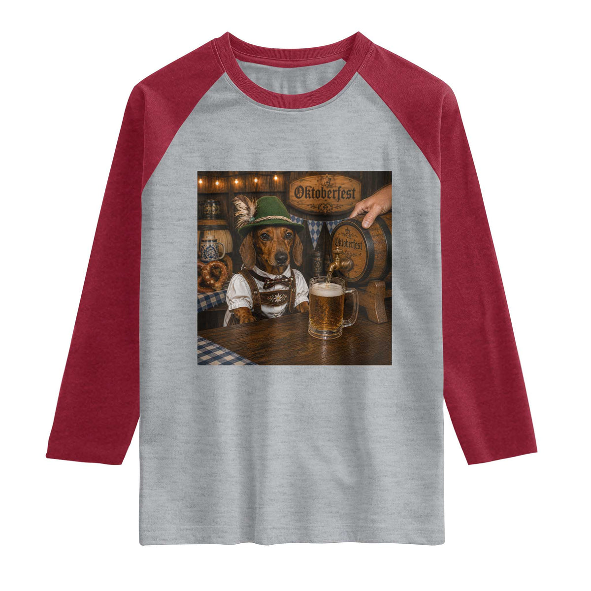 Funny Oktoberfest Wiener Drinking Beer Meme Dog Raglan Shirt