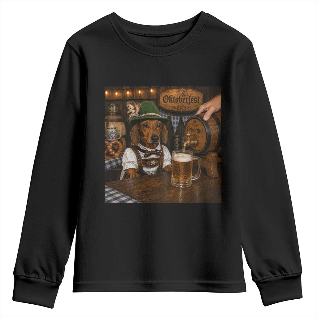 Funny Oktoberfest Wiener Drinking Beer Meme Dog Youth Sweatshirt