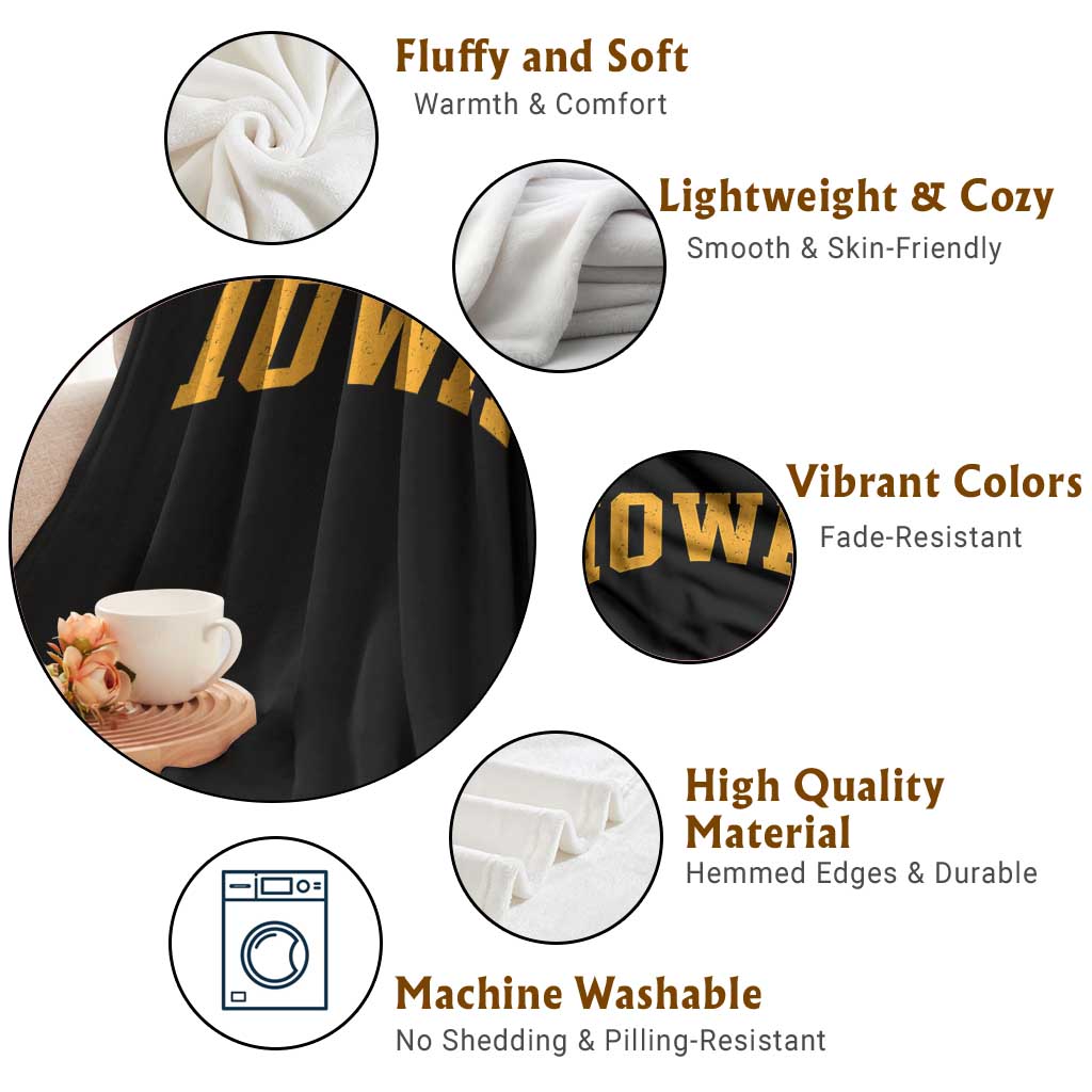 Iowa Vintage Athletic Sports Design Throw Blanket IA State Iowan Gift