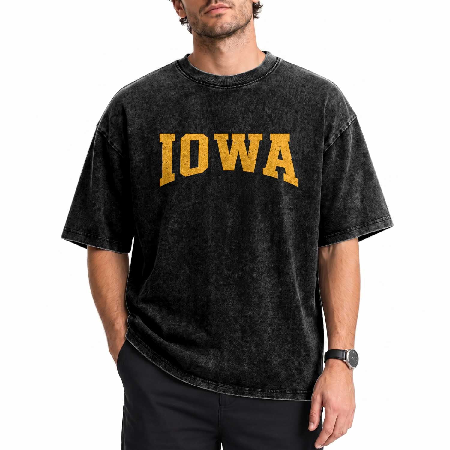 Iowa Vintage Athletic Sports Design Washed Cotton T-Shirt IA State Iowan Gift