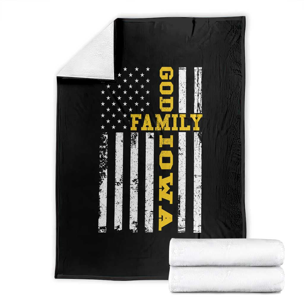 God Family Iowa Throw Blanket IA State Game Day Christian American Flag