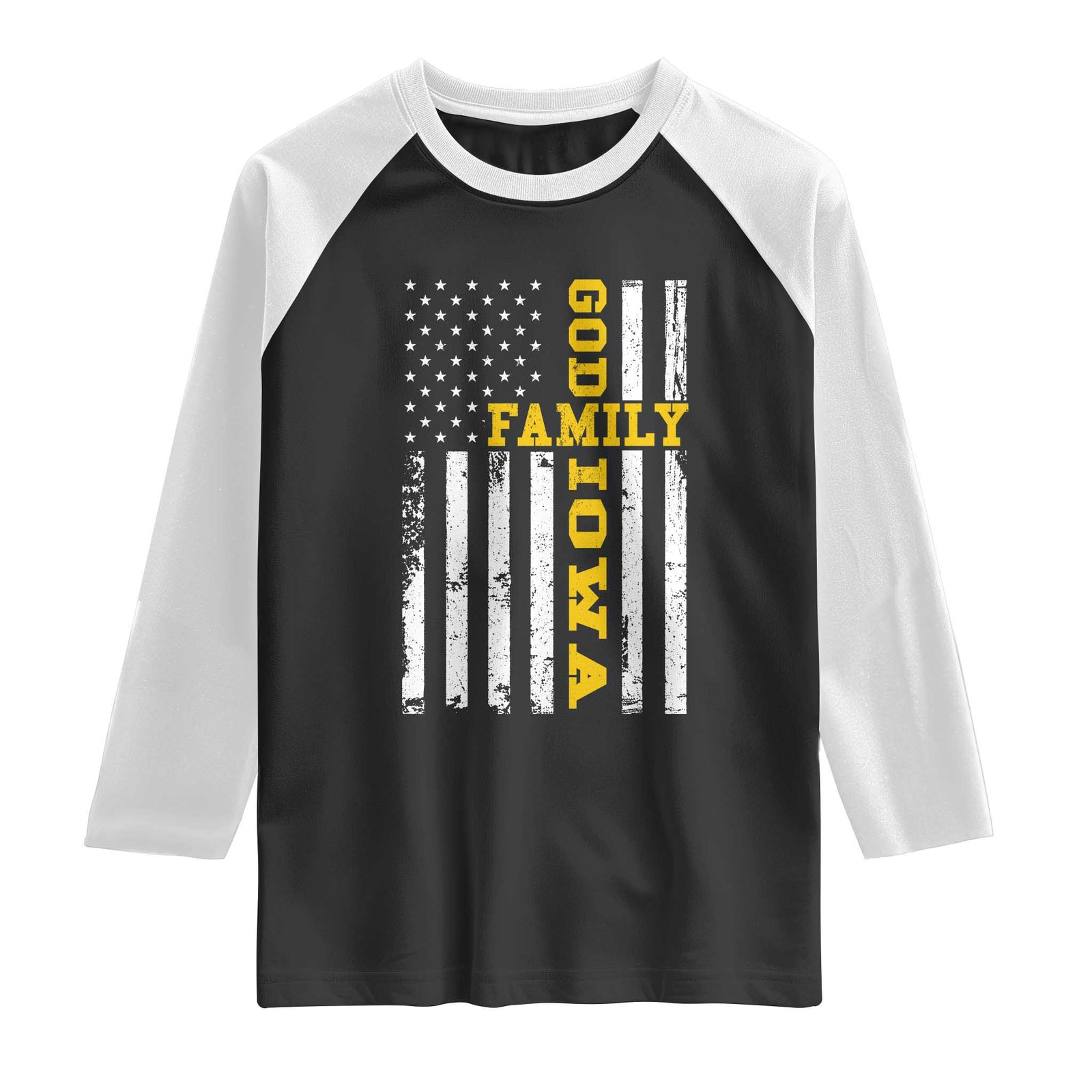 God Family Iowa Raglan Shirt IA State Game Day Christian American Flag TS11 Black White Print Your Wear