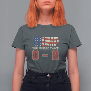 Trump Supporter T Shirt For Women Trump You Missed Twice 0 2 American Flag Vintage Political TS11 Dark Heather Print Your Wear