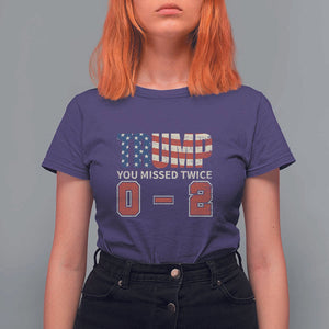 Trump Supporter T Shirt For Women Trump You Missed Twice 0 2 American Flag Vintage Political TS11 Purple Print Your Wear