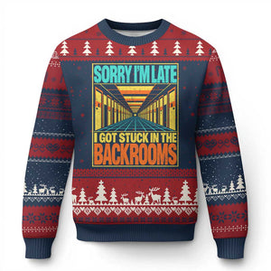 Sorry I Am Late I Got Stuck In The Backrooms Ugly Christmas Sweater Horror Liminal Space